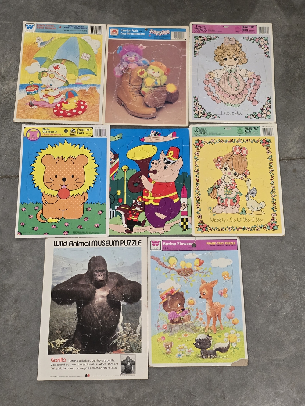 8x Vintage Kids Puzzle Lot - Assorted Colorful Animal & Character Puzzles